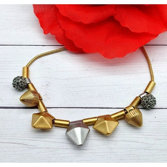 Cute Madewell Collar Necklace Gold & Silver Tone Pendants 18" Snake Chain